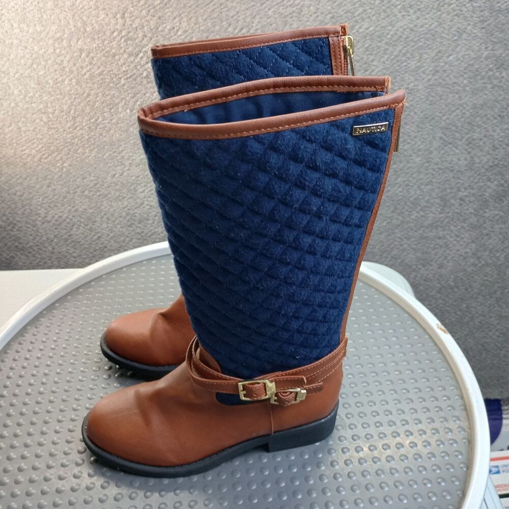 Nautica Jemima Quilted Knee-High Riding Boots Brown Blue Kids US 12